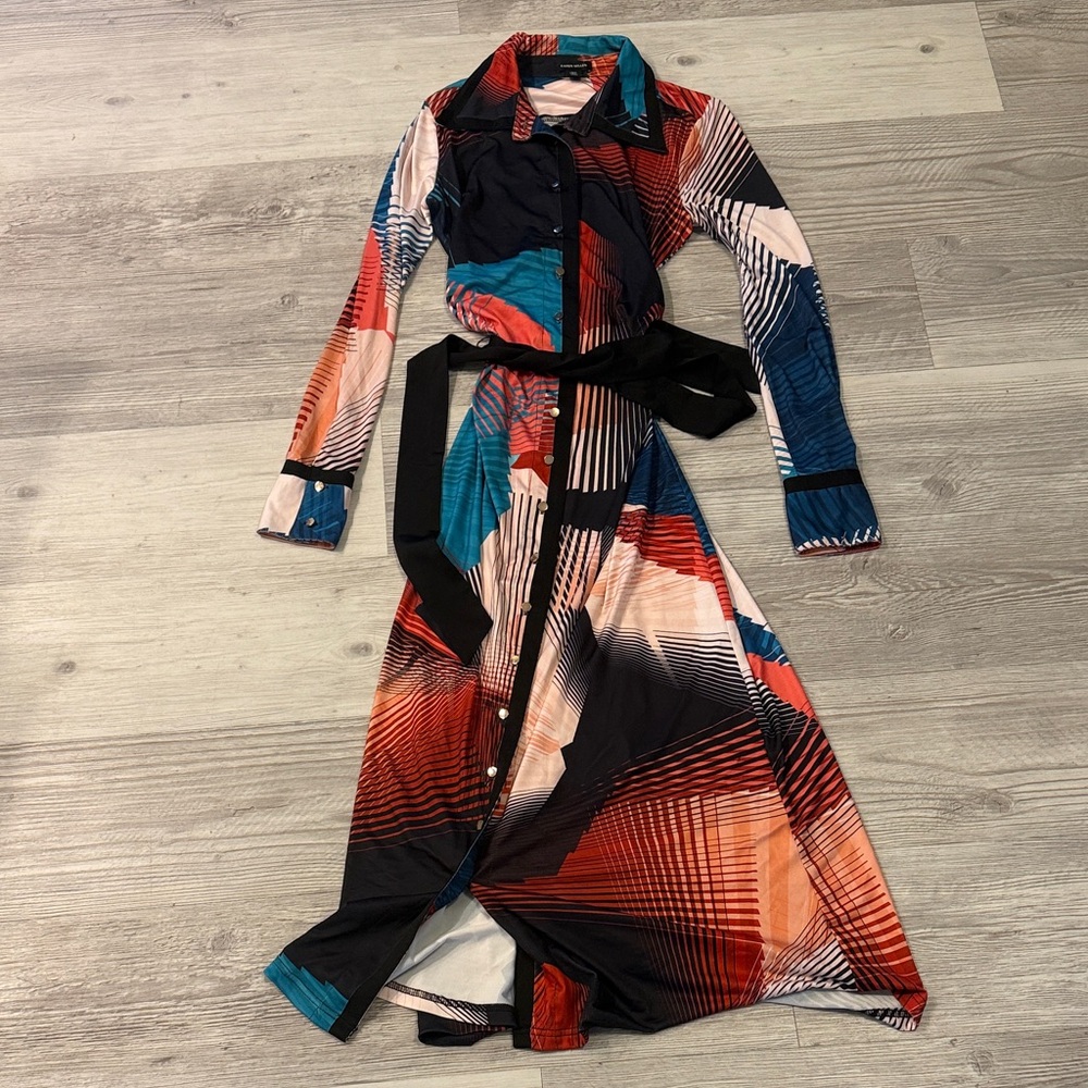 Karen Millen Multicolor Long Sleeve Printed Shirt Dress